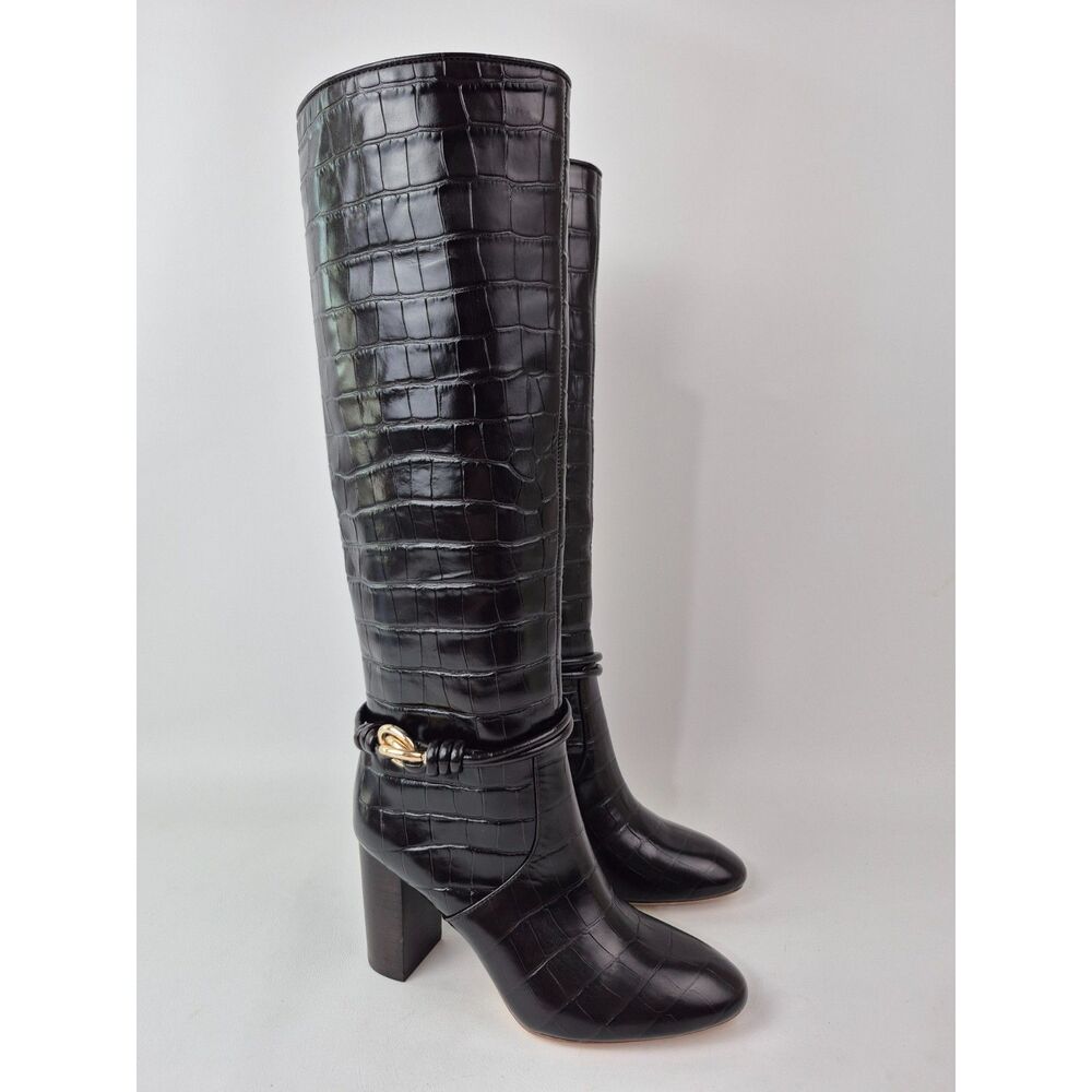 Loeffler Randall Women's Brown Croc Embossed Goldy Tall Boots Size 6